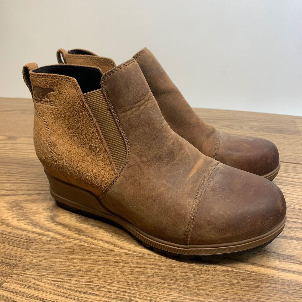 SOREL Evie Pull-On Size 9 Brown Waterproof Leather & Suede Ankle Boots Shoes